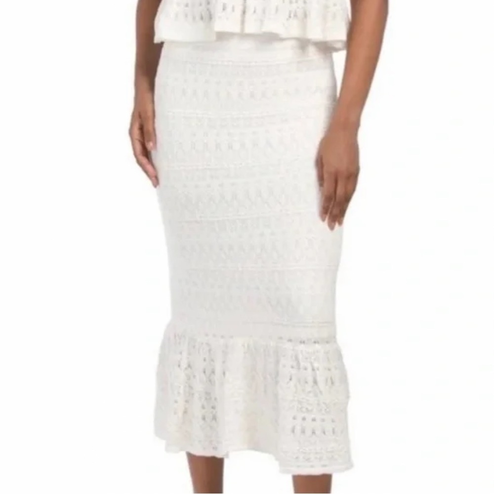 House Of Harlow 1960 Crochet Peplum MIDI Skirt